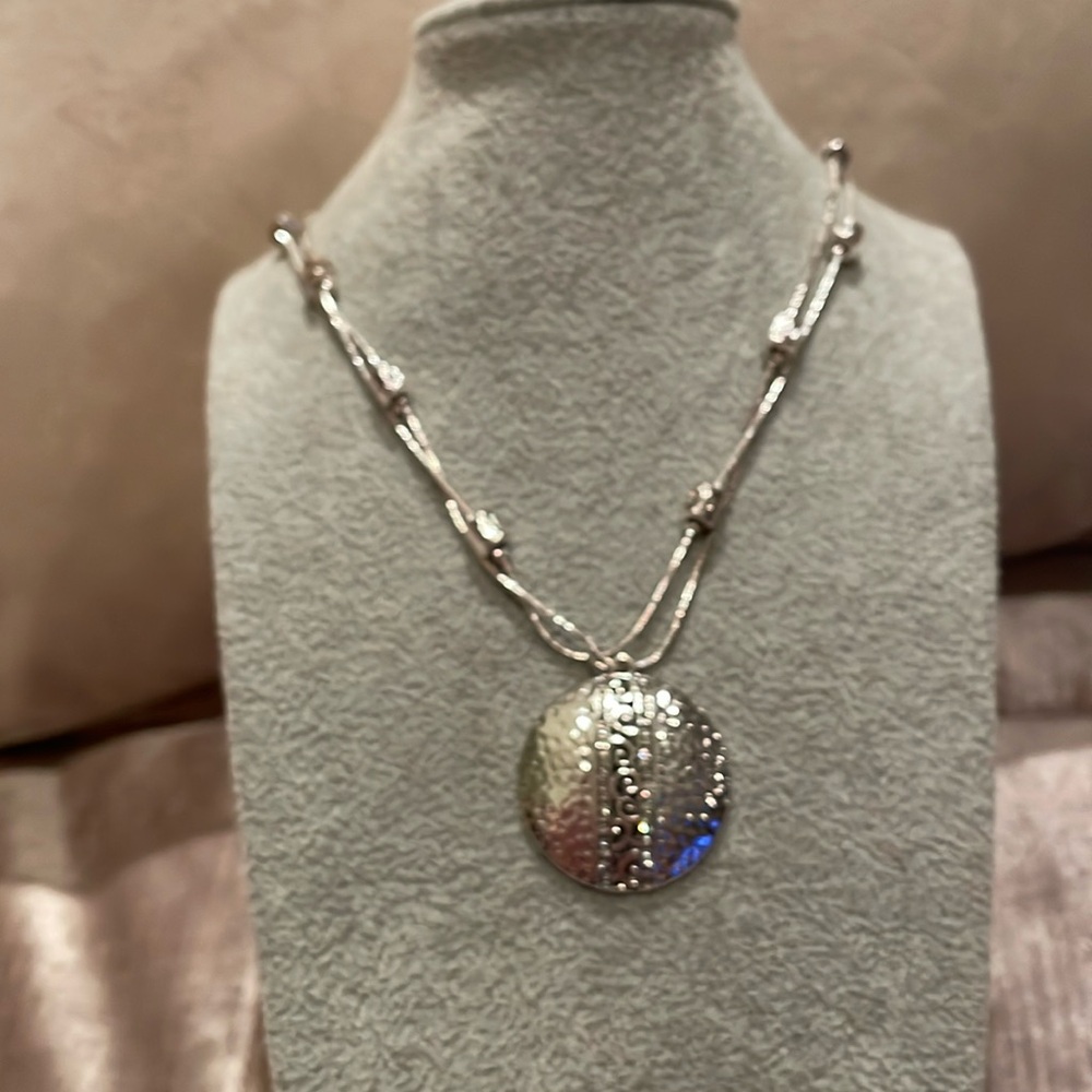 C 1946 Silver Dome Pendant Necklace 24-26”